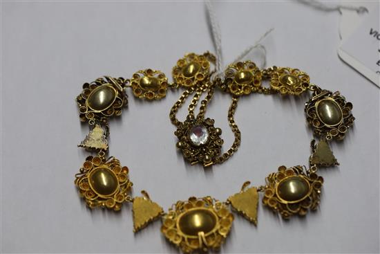 A matched suite of Victorian gold, foil backed topaz and chrysoberyl set jewellery,